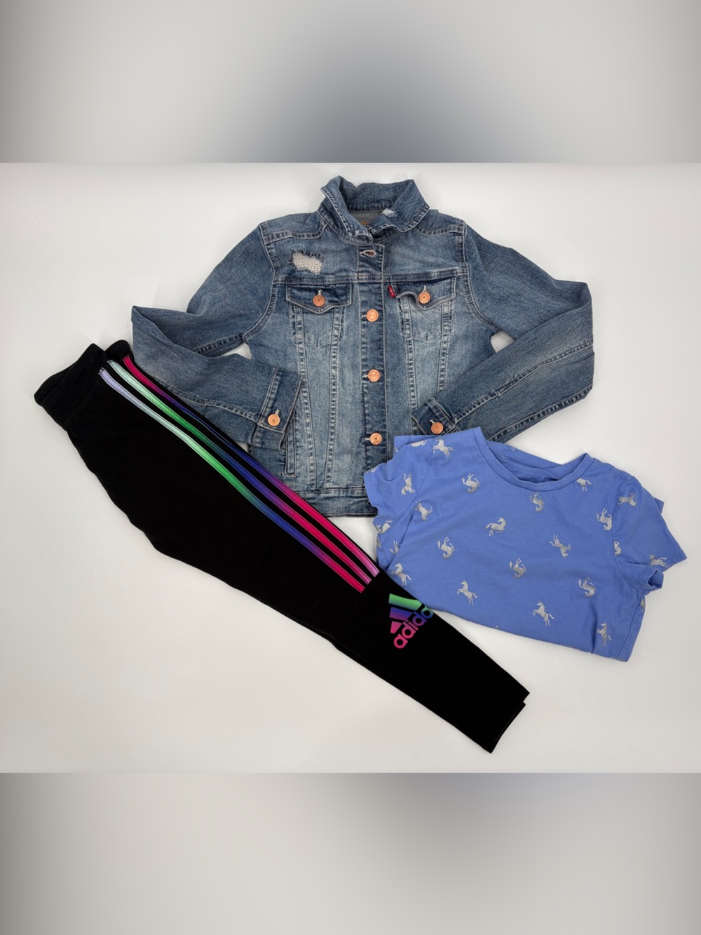 Levi's Jacket Oshkosh Top, Adidas Black Leggings Girls Size 10-12
